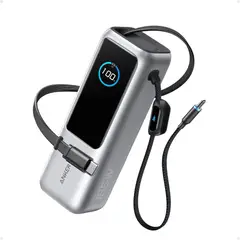 Anker - Power Bank 25K, 165W, Built-In USB-C and Retractable Cable silver