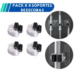 GENERICO - Pack x4 Soporte Organizador Adhesivo Multiusos para Escoba y Trapeador