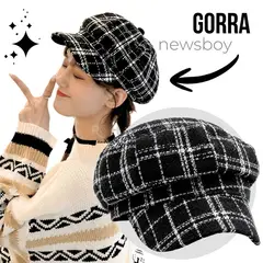 OEM - Gorra Negro Cuadrillé BlancoDe Tela Suave 25.5 x 20 cm