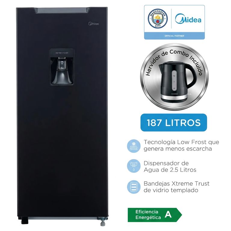 Refrigeradora Monopuerta 187L Negra MDRD190ANLXW +Hervidor 1.7L