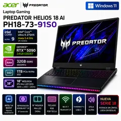 ACER - Laptop Predator Helios 18 AI PH18-73-91S0 18″ WQUXGA Mini LED 240Hz Core Ultra 9 RTX 5090 32GB 1TB SSD