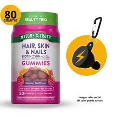 Nature'S Truth - HAIR SKIN & NAILS 80 GOMITAS SABOR FRUTADO + PORTASUPLEMENTOS DE REGALO
