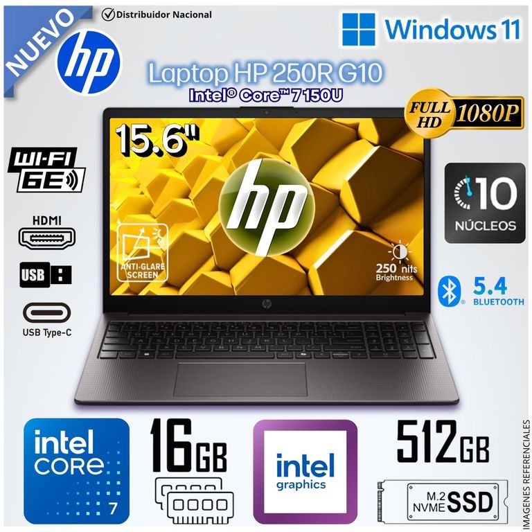 Laptop Notebook 250R G10 15.6" FHD Intel® Core™ 7 150U Intel® Graphics 16GB DDR5 512GB SSD - D2DX8AT