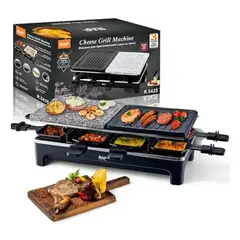 GENERICO - PARRILLA ELECTRICA MUTIFUNCIONAL CON PLANCHA DE PIEDRA Y MINI SARTENES 2 NIVELES RAF 1500W COD 5425