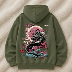 AQUA&MODA - Polera con Capucha Unisex Franela Reactiva Premium Verde logo DRAGON Aquamoda PCUFRVLD