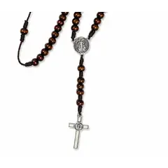 SANTORAL - Rosario Medalla de San Benito con Cruz de Metal - Madera