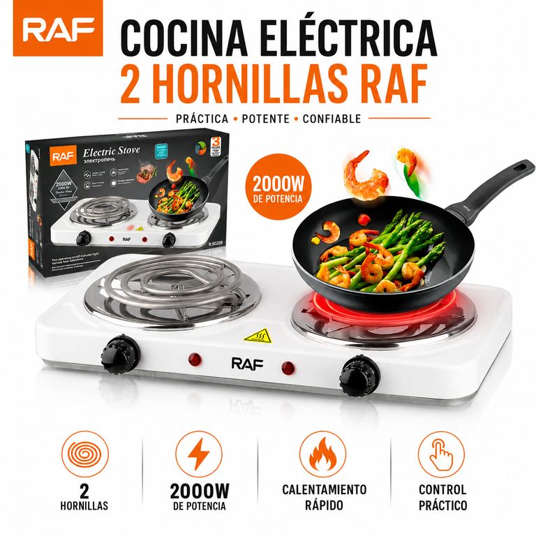 COCINA ELÉCTRICA 2 HORNILLAS 2000W RAF