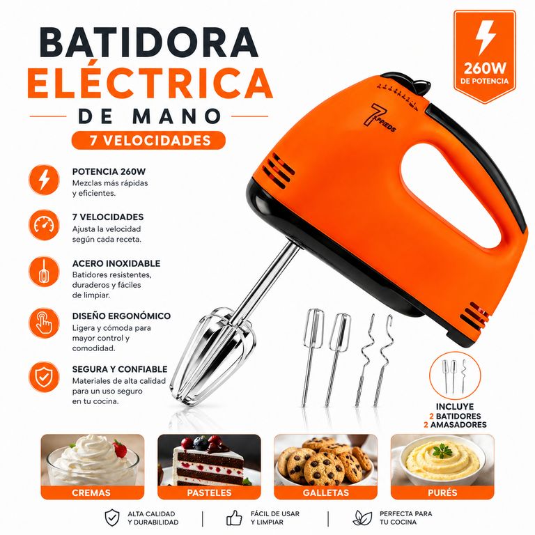 BATIDORA ELÉCTRICA DE MANO 7 VELOCIDADES