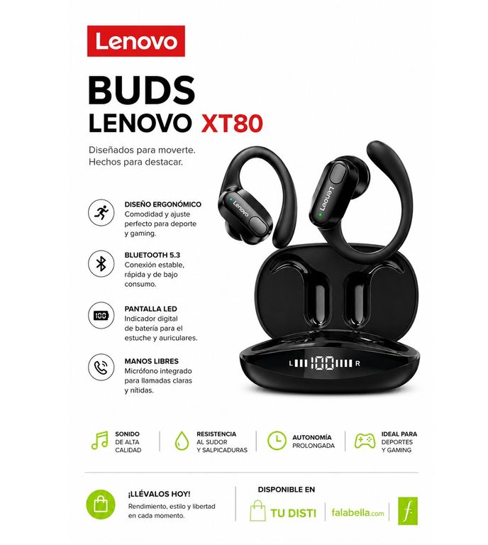 Audifonos inalámbricos XT80 THINKPLUS BT 5.3 Autonomía 40hrs IPX5 SPORT, GAMING
