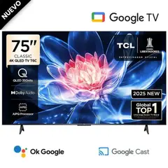 TCL - Televisor QLED 75 pulgadas Smart TV 75T6C UHD 4K Google TV