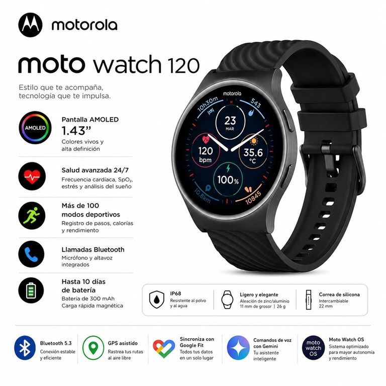Smartwatch MOTO WATCH 120 BT 5.3 CONTESTA LLAMADAS/ IP68/ 10