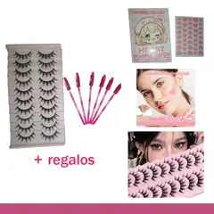GENERICO - 10 pares de Pestañas tipo anime más spuler para cejas pestañas y regalos