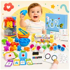 GENERICO - Kit Sensorial y Educativo Montessori 4 en 1 para Niños - Colores, Números, Trazos y Palabras
