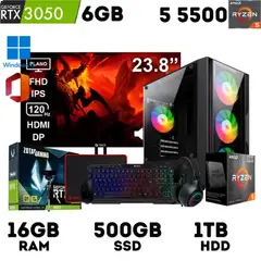 AMD - PC GAMER Ryzen 5 5500 + RTX 3050 6GB + 16GB Ram + 500GB SSD + 1TB HDD CON MONITOR.