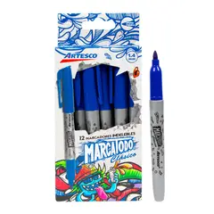 ARTESCO - Marcadores Indelebles Marcatodo Clásico Azul 12 unidades