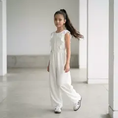 GENERICO - Enterizo Palazzo Niña Crema Algodón - Elegante y Cómodo - Tallas 12 - M - Angela Kids