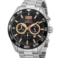 GENERICO - Reloj Cronógrafo Deportivo Acero Inoxidable con Bisel Negro y Detalles Oro Rosa - Modelo OG