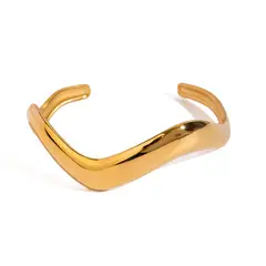 GENERICO - Pulsera Cuff Ondulada Dorado