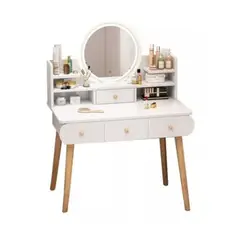 GENERICO - Tocador Moderno Blanco Espejo LED Cajones Organizadores Maquillador Dormitorio Zz41