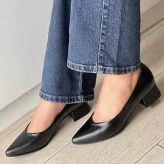 GENERICO - ESTILETO DE CUERO ZAZA NEGRO TACO 3 PARA MUJER TENDENCIA