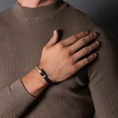 GENERICO - Pulsera Elegatto Signature Silver Cuero Trenzado
