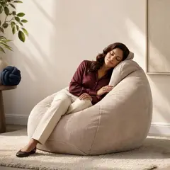 GENERICO - Puff Halo XL Beige Arena en Tela Corduroy Suave Línea Lounge