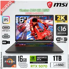 Msi - Laptop Gamer Vector A16HX 16" 240hz Ryzen™ 9 8940HX 16GB DDR5 1TB SSD RTX™ 5070 Ti