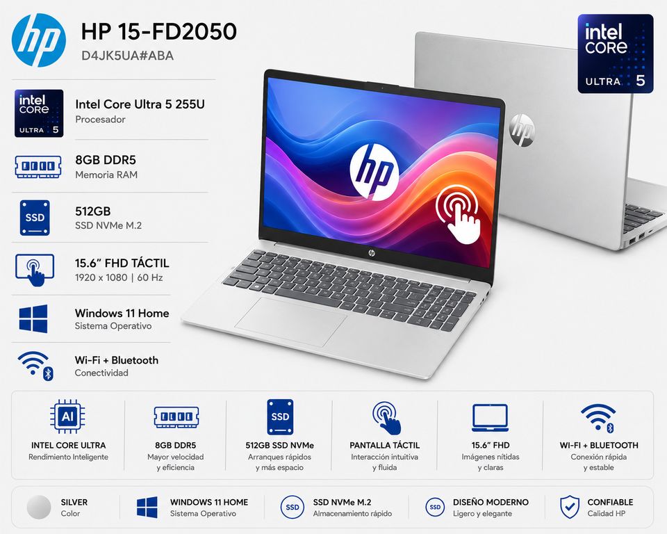Laptop 15-FD2050 15.6″ Touch Intel Core Ultra 5 255U 8GB DDR5 512GB SSD