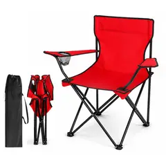 INSPIRA MARKET - Silla Plegable Camping Portátil con Portavaso Rojo