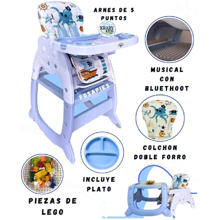 Silla de Comer Carpeta Gato Silvestre Musical 3 en 1 Azul