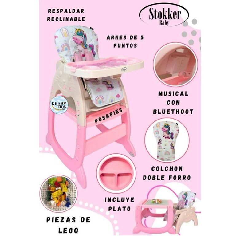 Silla de Comer Carpeta Gato Silvestre Musical 3 en 1 Rosado
