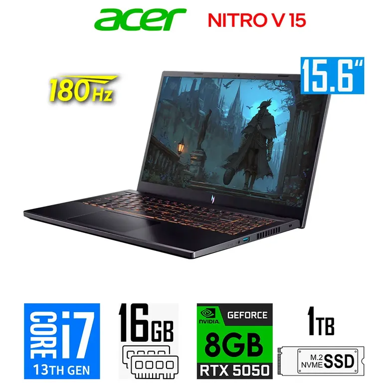 Laptop Nitro V 15 intel core i7-13620h Nvidia 8gb RTX5050 Ram 16gb 1tb Ssd 15.6″ fhd 180Hz