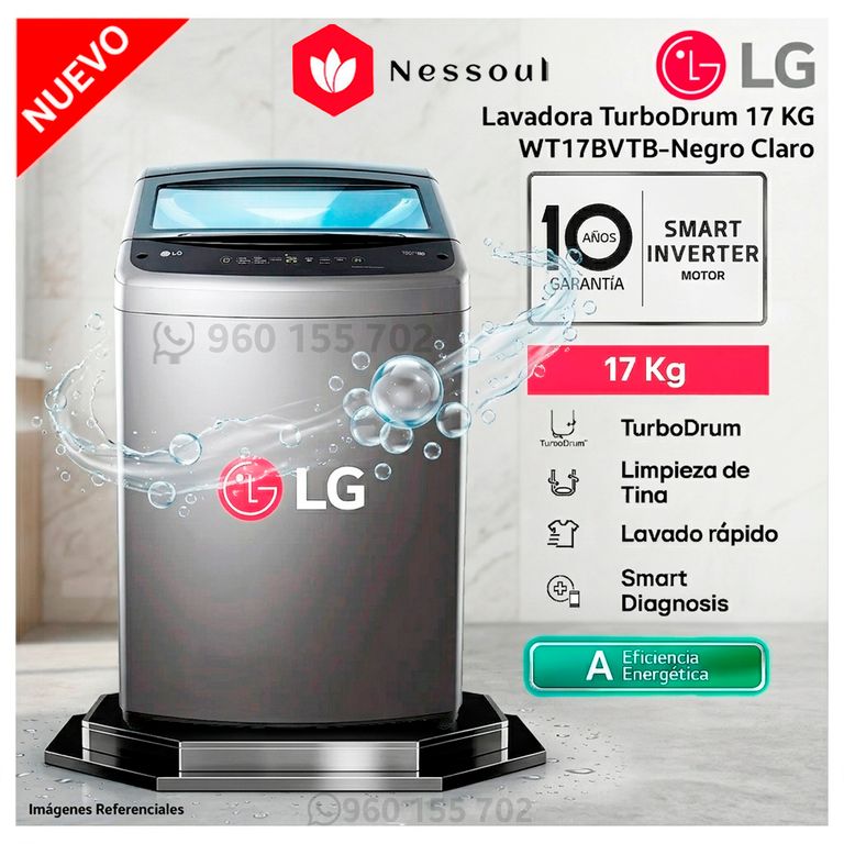 Lavadora 17 Kg WT17BVTB Carga Superior Negro Claro - Modelo Nuevo