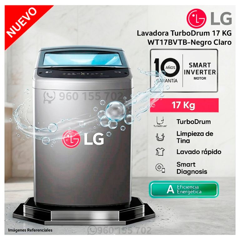 Lavadora 17 Kg WT17BVTB Carga Superior Negro Claro - Modelo Nuevo