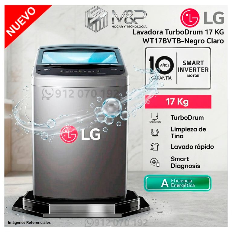 Lavadora 17 Kg WT17BVTB Carga Superior Negro Claro - Modelo Nuevo