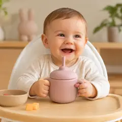 GENERICO - Vaso Antiderrame de Silicona para Bebé con Asas y Sorbete Entrenamiento Montessori Rosado