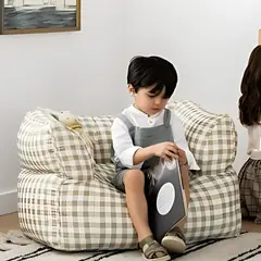 GENERICO - Puff Nido Beige Cuadros PuffLove Linea Kids