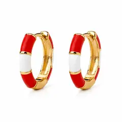 GENERICO - Aretes Argolla Mujer Rojo y Blanco Elegantes Bañado en Oro