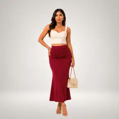 GENERICO - Falda Sirena Moldeadora Premium Cintura Alta Doble Capa Color Vino