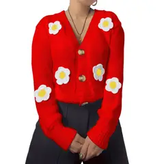 GENERICO - Chompa Cárdigan Mujer Margarita Hilo Alpino 359G-28 Color Rojo