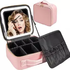 ITELSISTEM - Organizador Neceser De Maquillaje con Espejo Recargable Y Luz Led Makeup Pink