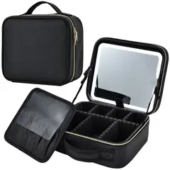 ITELSISTEM - Organizador Neceser De Maquillaje con Espejo Recargable Y Luz Led Makeup Black