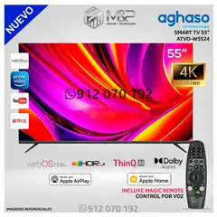 AGHASO - Televisor Smart TV 55 Pulg. ULTRA HD 4K con control de VOZ ATVO-W5524