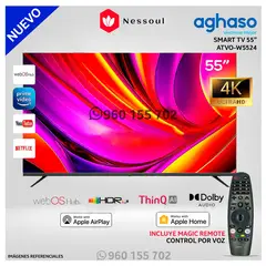 AGHASO - Televisor Smart TV 55 Pulg. ULTRA HD 4K con control de VOZ ATVO-W5524