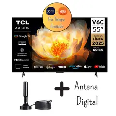 TCL - Televisor 55 Pulgadas 4K HDR Google TV Smart TV 55V6C + Promoción + Antena Digital (Nuevo Modelo)