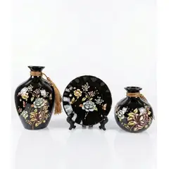 GIADE - Juego de Floreros con Plato Decorativo Negro Flores
