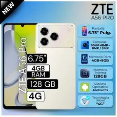 ZTE - Celular A56 Pro 6.75" Pulg. 4GB RAM 128GB Android 15 - Dorado
