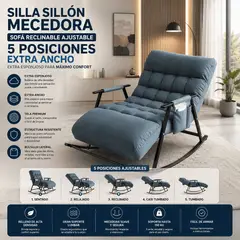GENERICO - SILLA SILLÓN MECEDORA SOFÁ RECLINABLE AJUSTABLE 5 POSICIONES EXTRA ANCHO