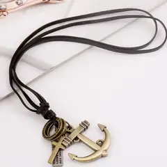GENERICO - Collar Largo de Cuero con Ancla, Joyería Unisex