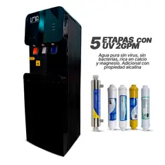 UMA - Dispensador de agua UltraBlack con Lampara UV, 5 etapas de filtración